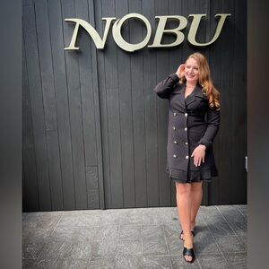 KARL LAGERFELD PARIS
Women's Double-Weave Chiffon-Hem Blazer Dress